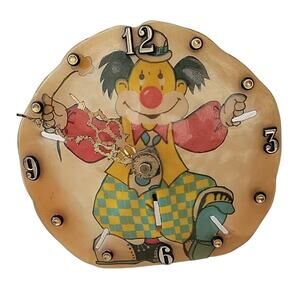 Vintage Japan 1967 Tochigi Toke Co Clown Clock on Sand Dollar FLAW Not Working
